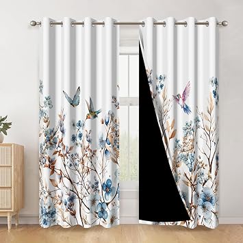AWERT Watercolor Floral Bird Window Curtains 4284 2 Panel Blackout Drapes