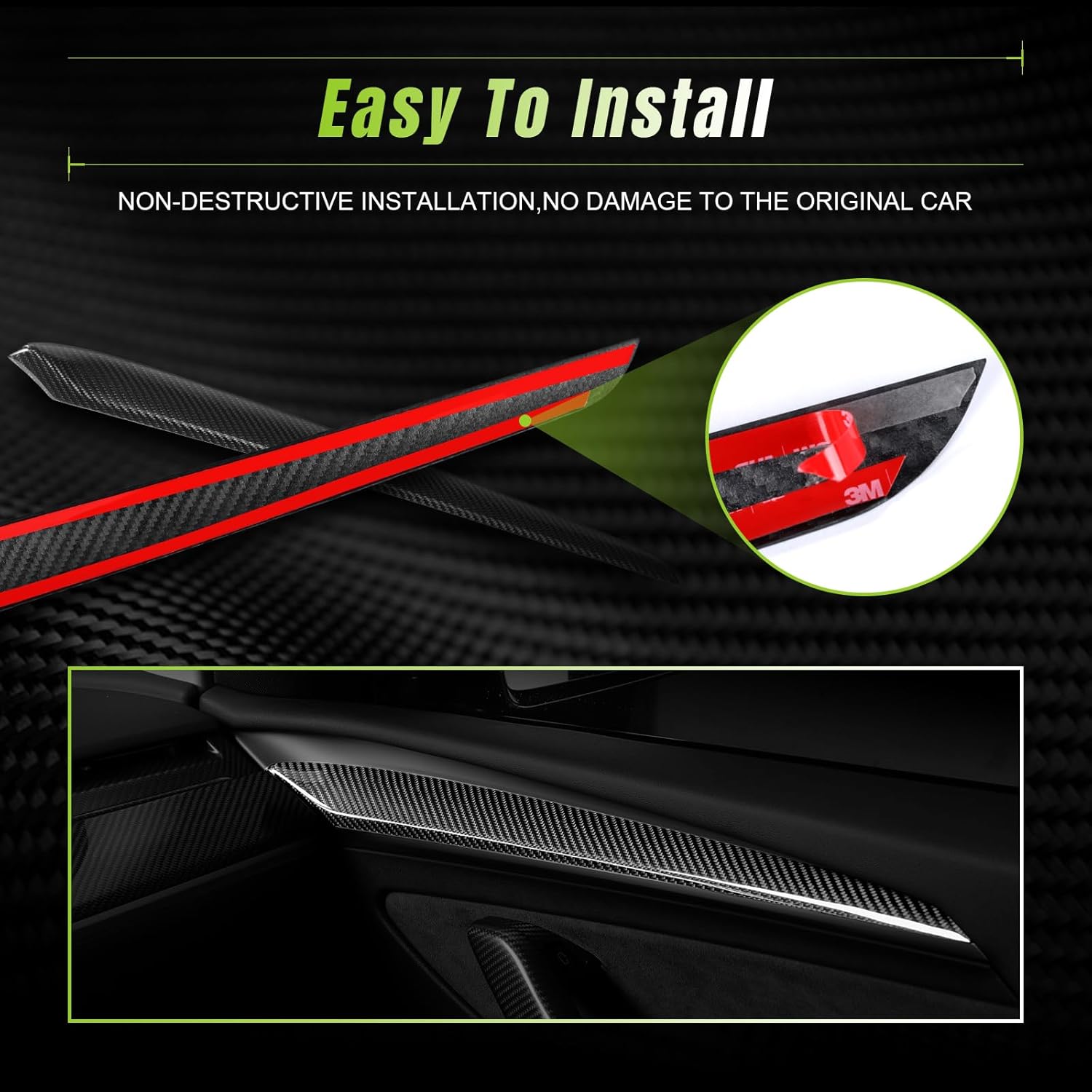 Real Carbon Fiber Front Door Trim Panel Caps 2PCS Compatible with 2021-2023 Tesla Model 3&Y,3K Toray Dry Carbon Fiber Interior Decoration Compatible with Tesla Model 3&Y(Gloss Carbon Fiber)