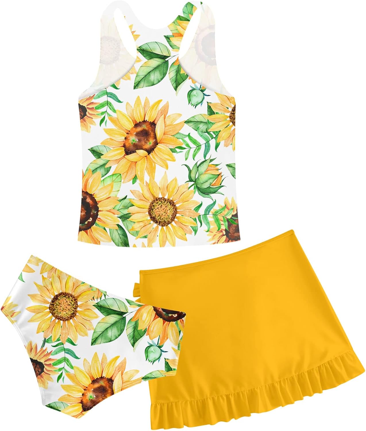 Cutemile Girls Swimsuit 3 Piece Bathing Suit Quick Dry Tankini Set with Cover Up Beach Skirt Bikini Swimwear 6-12 Years - Image 3