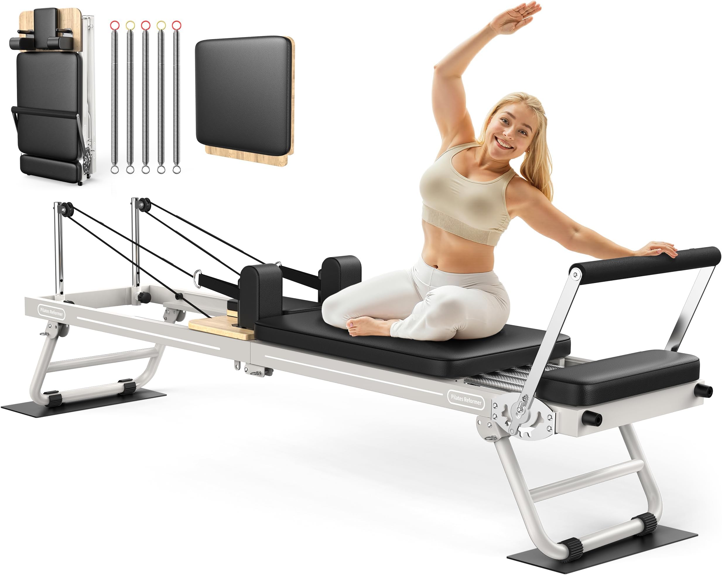 Pilates Reformer, 89'' Foldable Pilates Machine & Equipment for Home Use and Gym Workout, with Springs and Jumpboard, Pilates Equipment for Advanced and Beginners Users, Up to 300 lbs