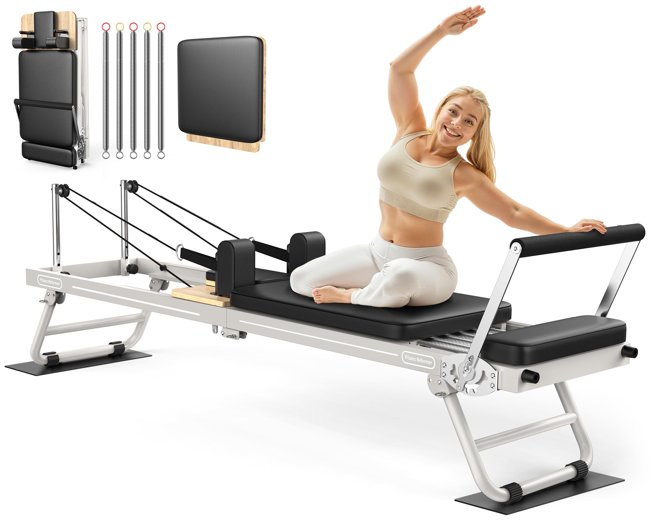 Pilates Reformer, 89'' Foldable Pilates Machine & Equipment for Home Use and Gym Workout, with Springs and Jumpboard, Pilates Equipment for Advanced and Beginners Users, Up to 300 lbs