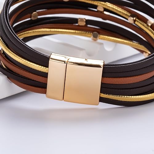 Miniatura 6 de FANCY SHINY Pulseras de cuero con cuentas, estilo bohemio, apilable, con cierre magnético