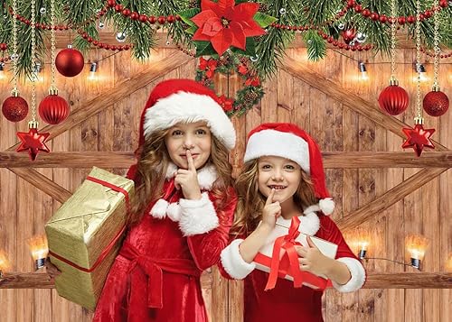 Miniatura 3 de CYLYH Telón de fondo de Navidad de 8 x 6 pies, fondo de fiesta de Año Nuevo, telón de fondo de puerta de granero, fiesta familiar, decoración de