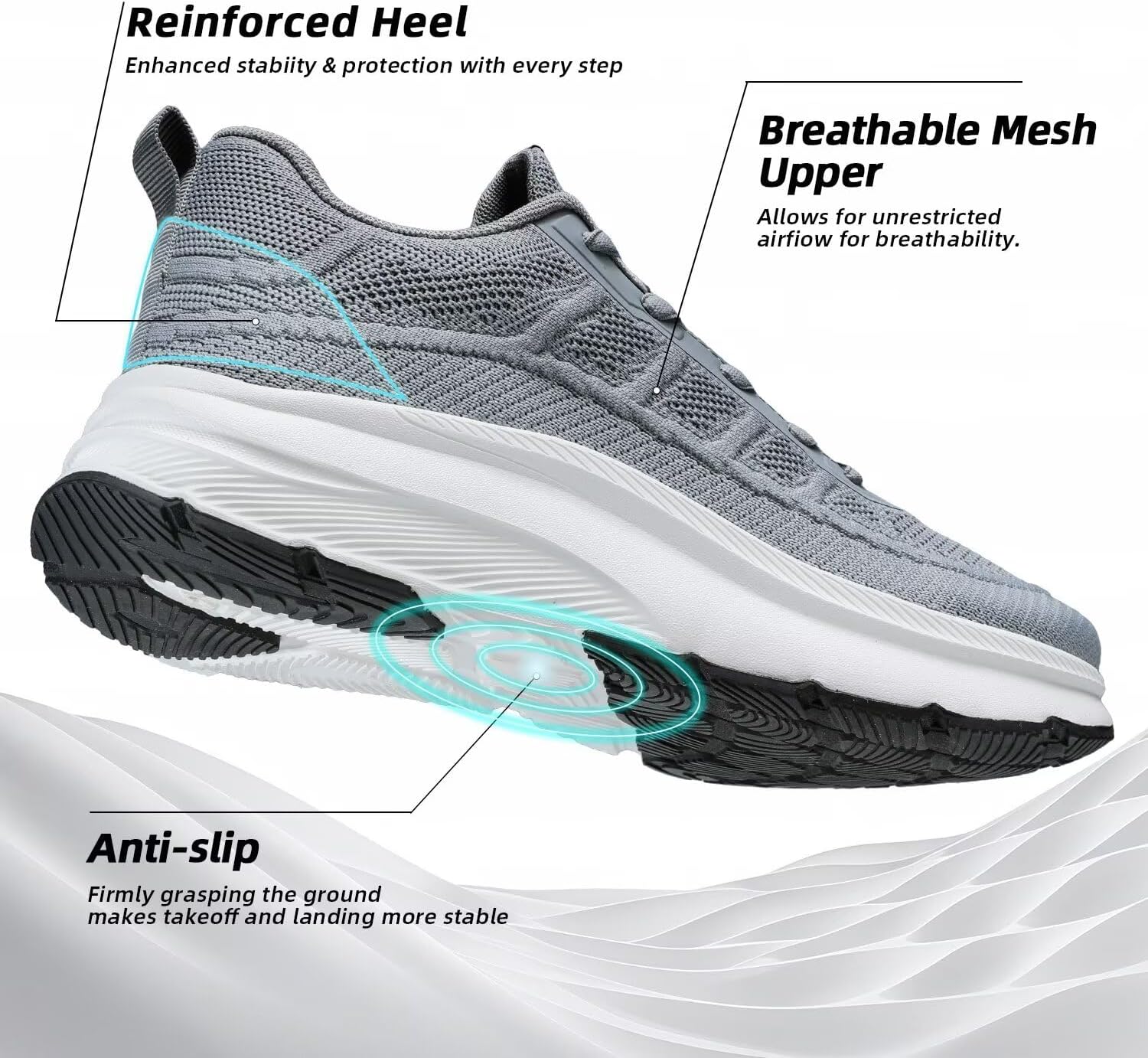 KDN Men's Wide Toe Box Shoes Cushioned Road Running Shoes Non Slip Mens Walking Sneakers for Wide Feet Comfortable Athletic Gym Workout Shoes Wide Width - Image 7