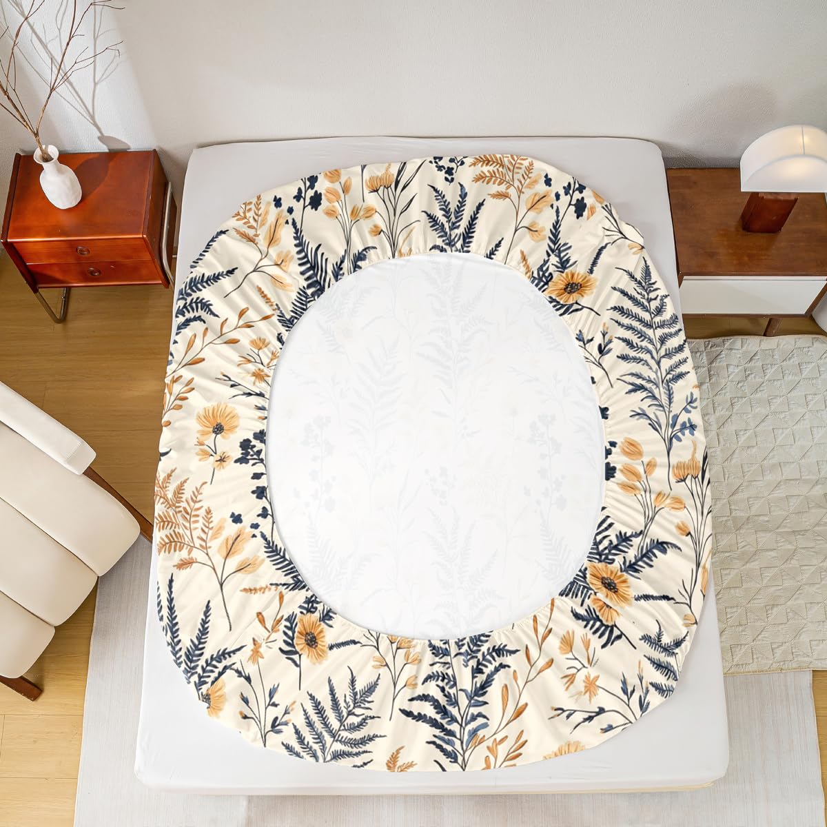 Homewish Juego de ropa de cama floral bohemio tamaño King, sábana bajera ajustable con diseño bohemio para niños, adolescentes y niñas, funda de cama rústica de 3 piezas