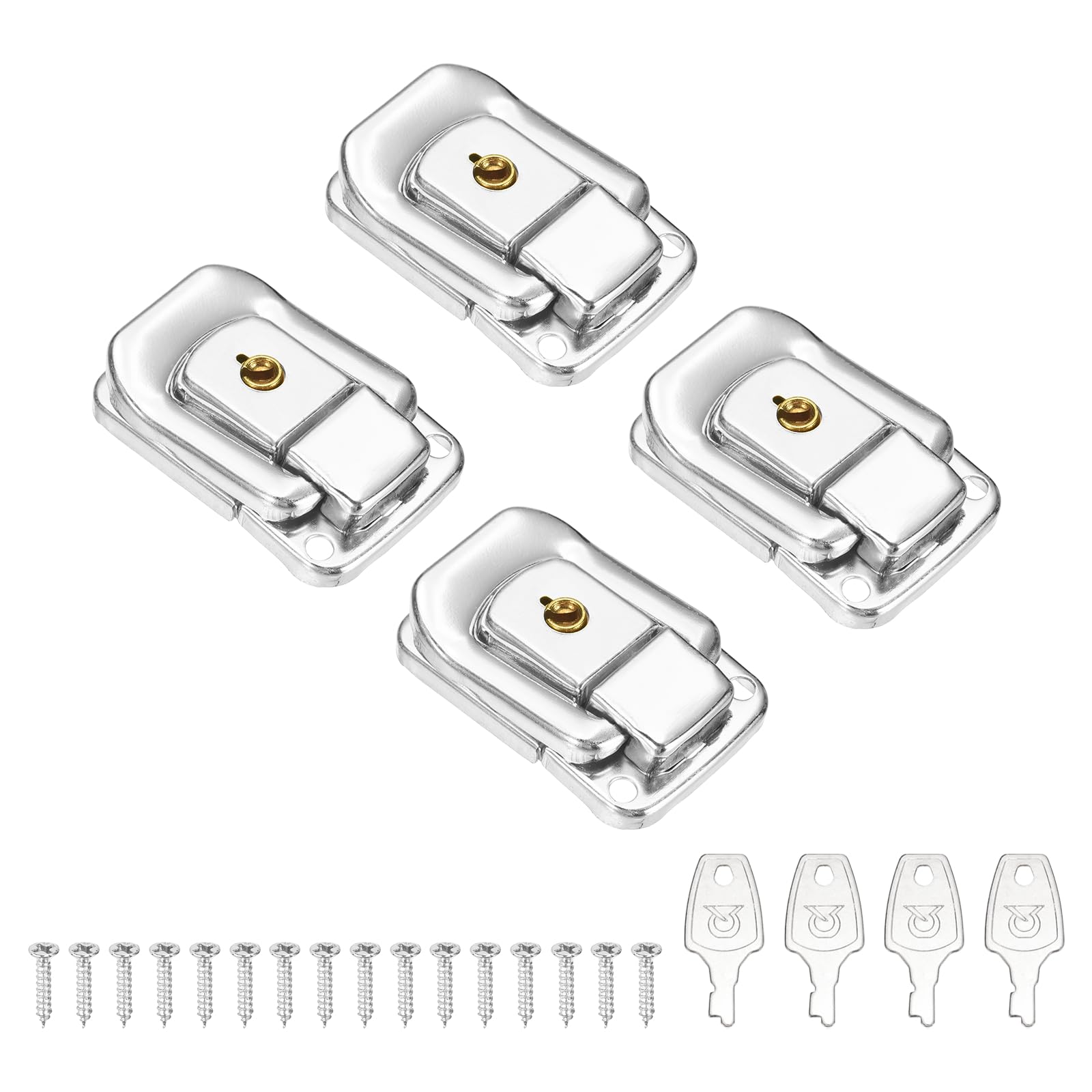 PATIKIL Suitcase Lock Hasp Set (Silver) (4Pcs) Decorative Metal Toggle Catch Latch with Screw and Key Suit for - Suitcase/Jewelry Boxes/Wooden Case/Luggage