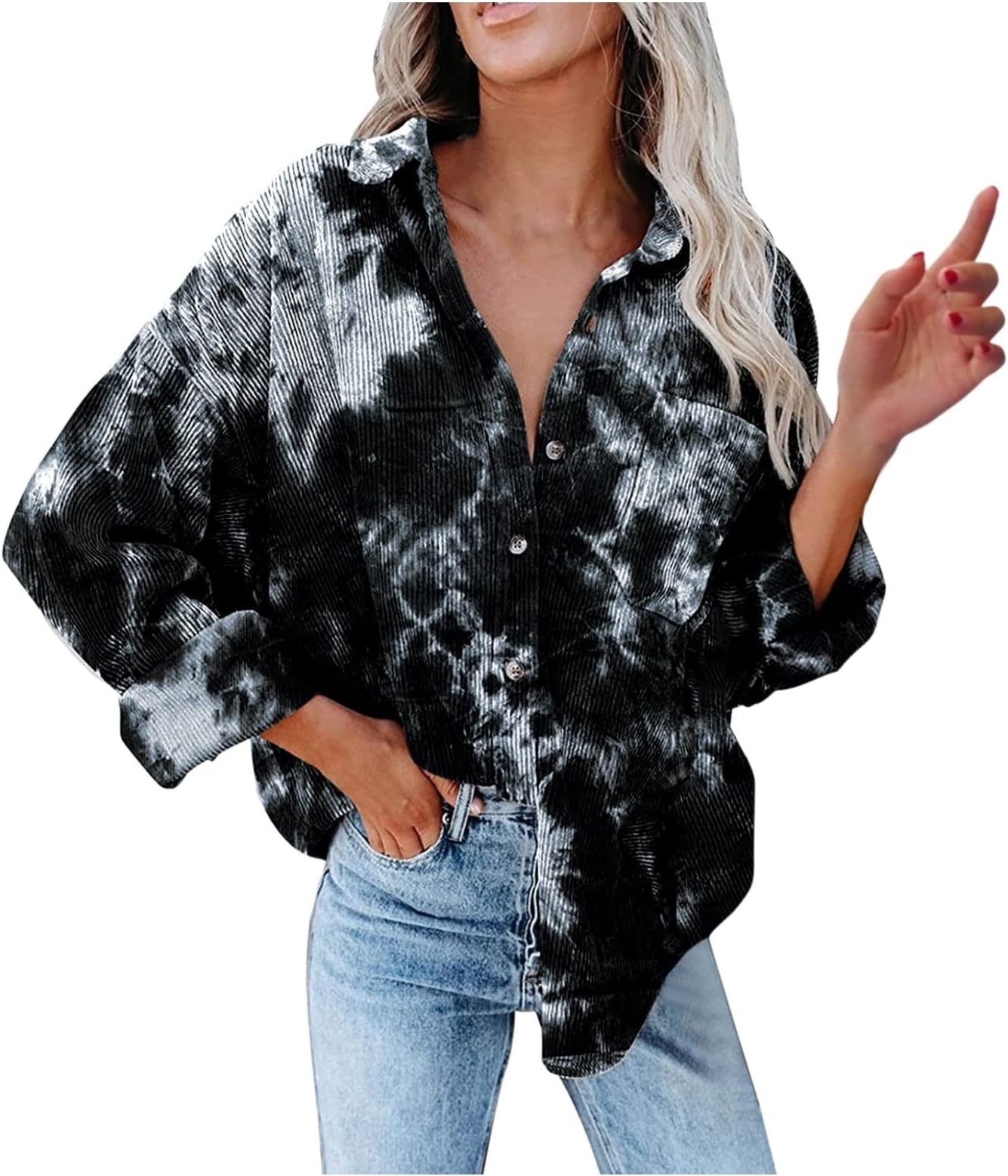 Long Fleece Women Fashion Lattice Lapel Button Splicing Geometric Print Casual Long Sleeve Corduroy Overcoat Jacket Women's Fleece Jacket Zip