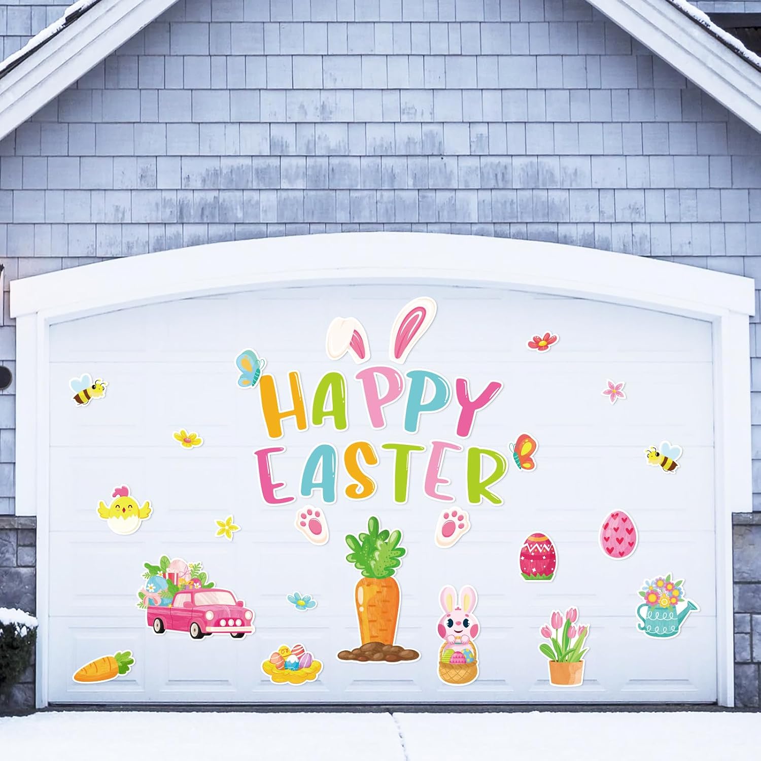 34PCS Easter Magnets Garage Door Decorations - Magnetic Refrigerator Car Magnet Outdoor Holiday Decor(Happy Easter)