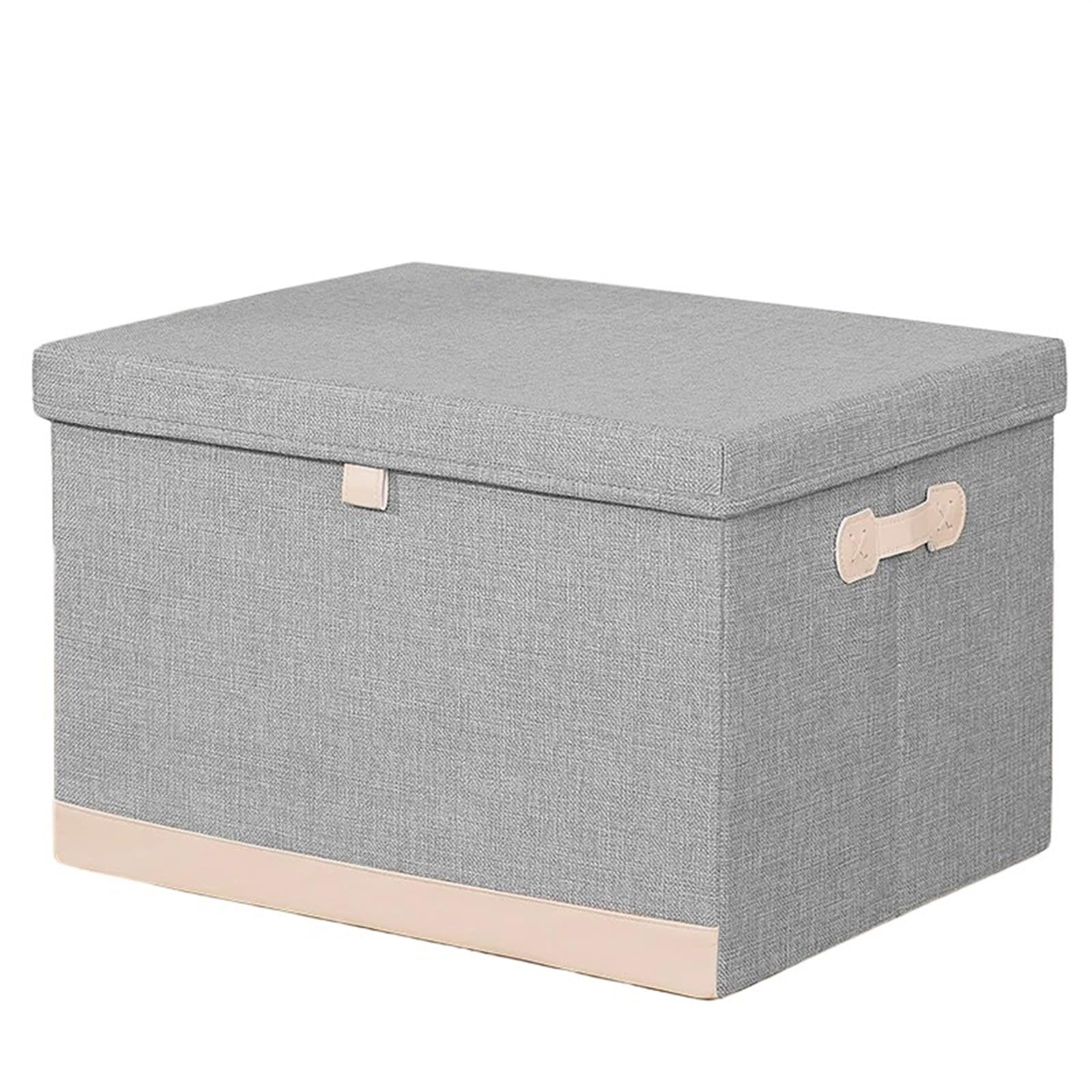CGUOHU Linen Folding Storage Box With Lid Closet Drawer Clothes Sundries Quilts Organizer Laundry Basket For Wardrobe Storage(Grey style2,18L(35 28 18cm))