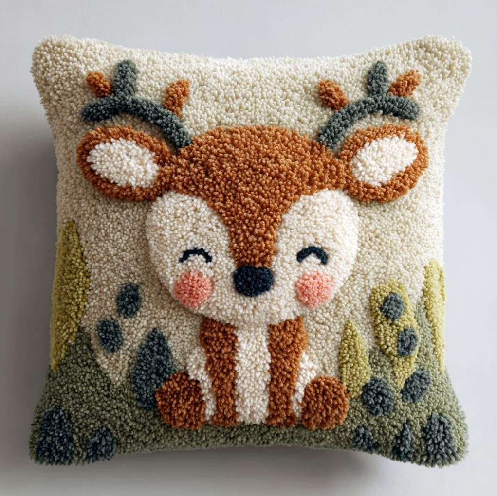 Wallustrioaw Cartoon Deer Latch Hook Pillow Case Kits,