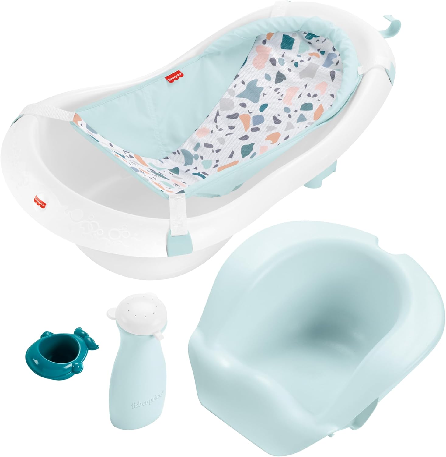 Fisher-Price™ Baby to Toddler Bath 4-in-1 Sling 'N Seat Tub with Removable Infant Support and 2 Toys, Pacific Pebble
