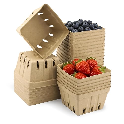 30 Pack Natural Pulp Fiber Berry Basket (4.3x4.3x2.75 Inch), Natural