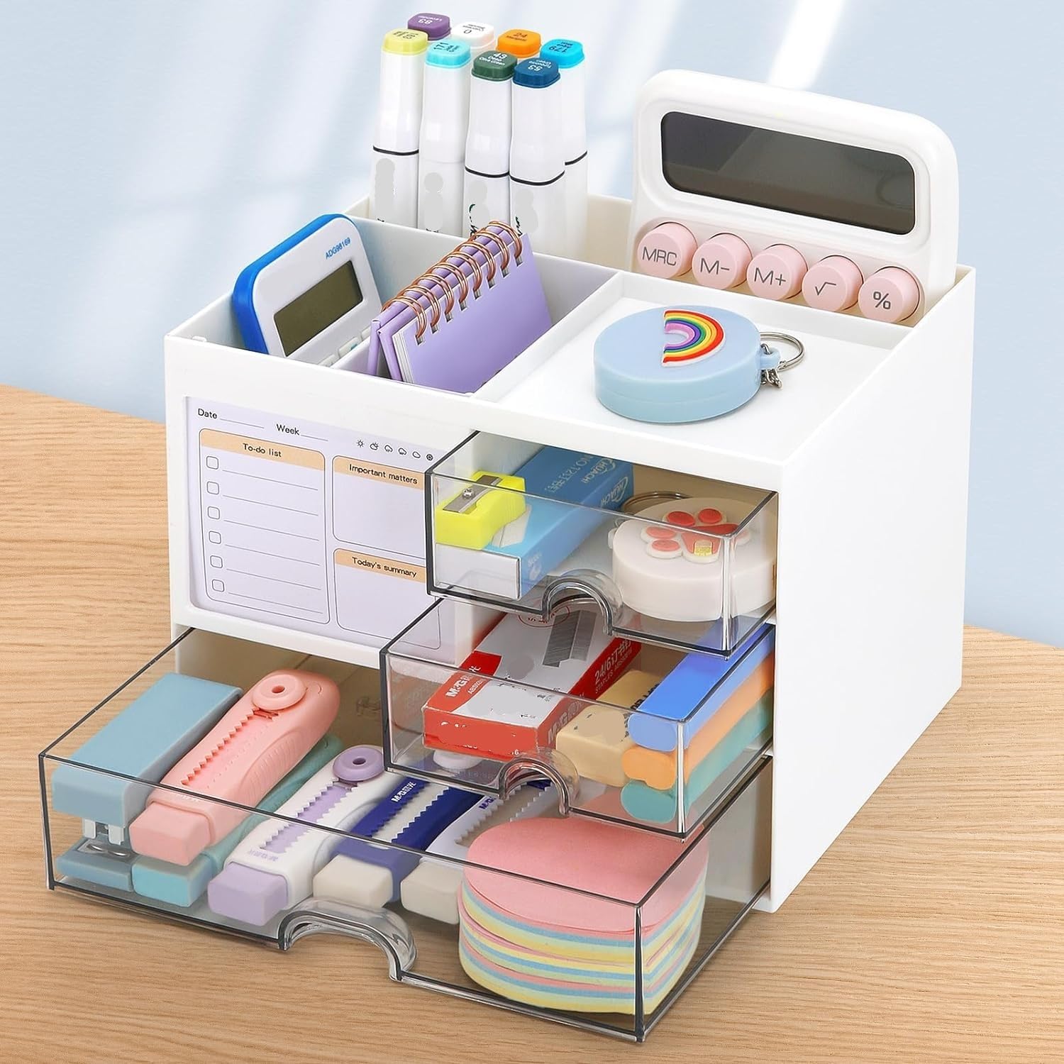 Organizzatore Scrivania Organizer da Scrivania Multifunzione con Cassetti in Plastica per Cosmetici, Trucco E Vanità, per Riporre Oggetti Ufficio