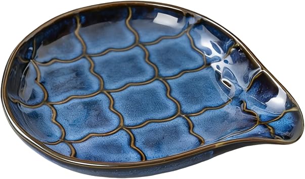 6 Inch Blue Ceramic Spoon Rest, Spoon Holder