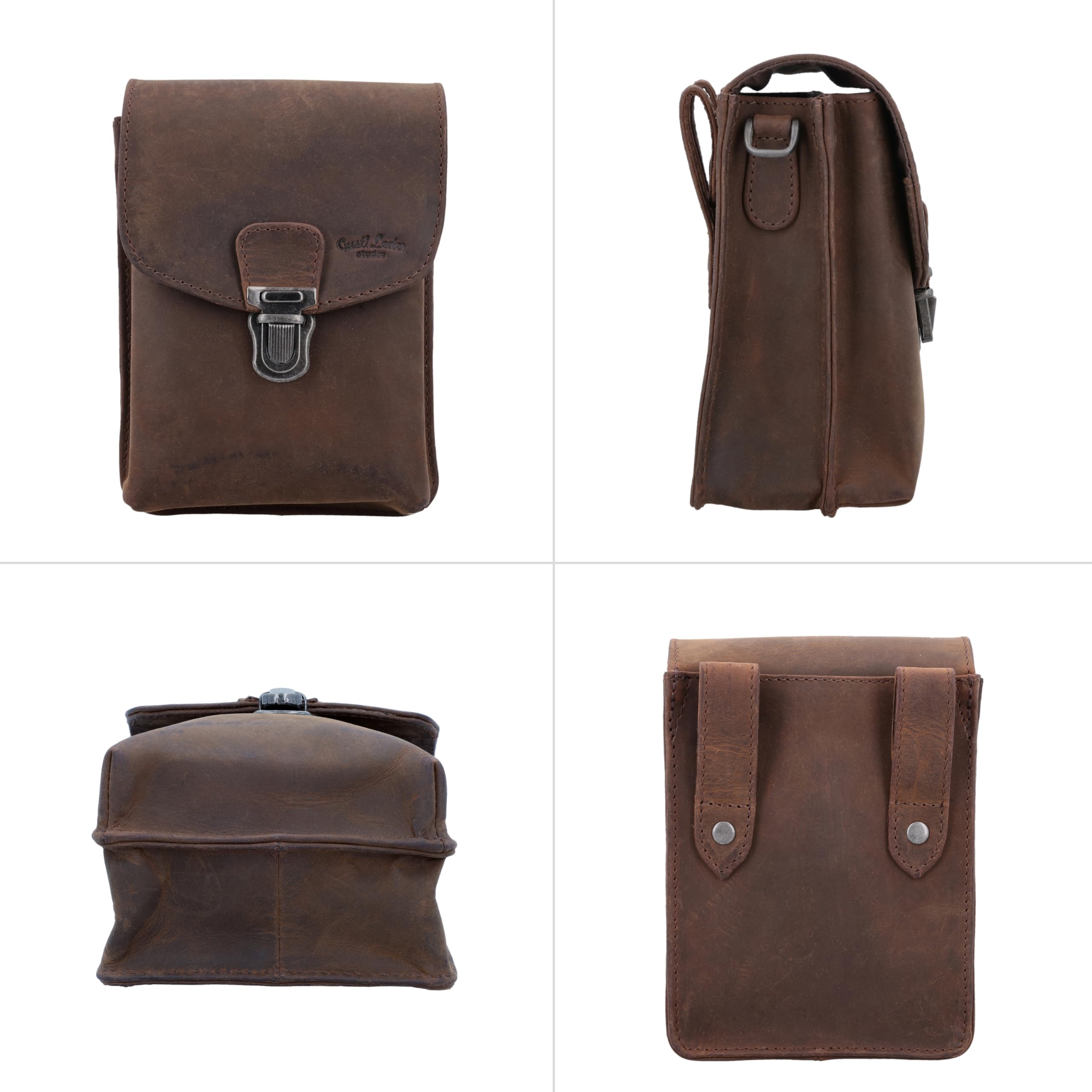Gusti Marsupio in pelle Nelly – Custodia in pelle flessibile da appendere o trasportare sulla cintura, piccola borsa in pelle con fibbia per cintura, noce, Kompakt