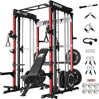 RitFit M1 Pro Smith Machine with Cable Crossover System, Multi-Function Squat Rack Power Cage for Home Gym, Power Rack and Packages