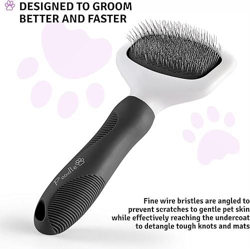 Poodle Pet Slicker Brush - For Dogs, Cats, Rabbits - Matted/Loose Fur, Knots - Suitable for Doodle/Goldendoodle Grooming and Shredding Short/Long Hair(Black)