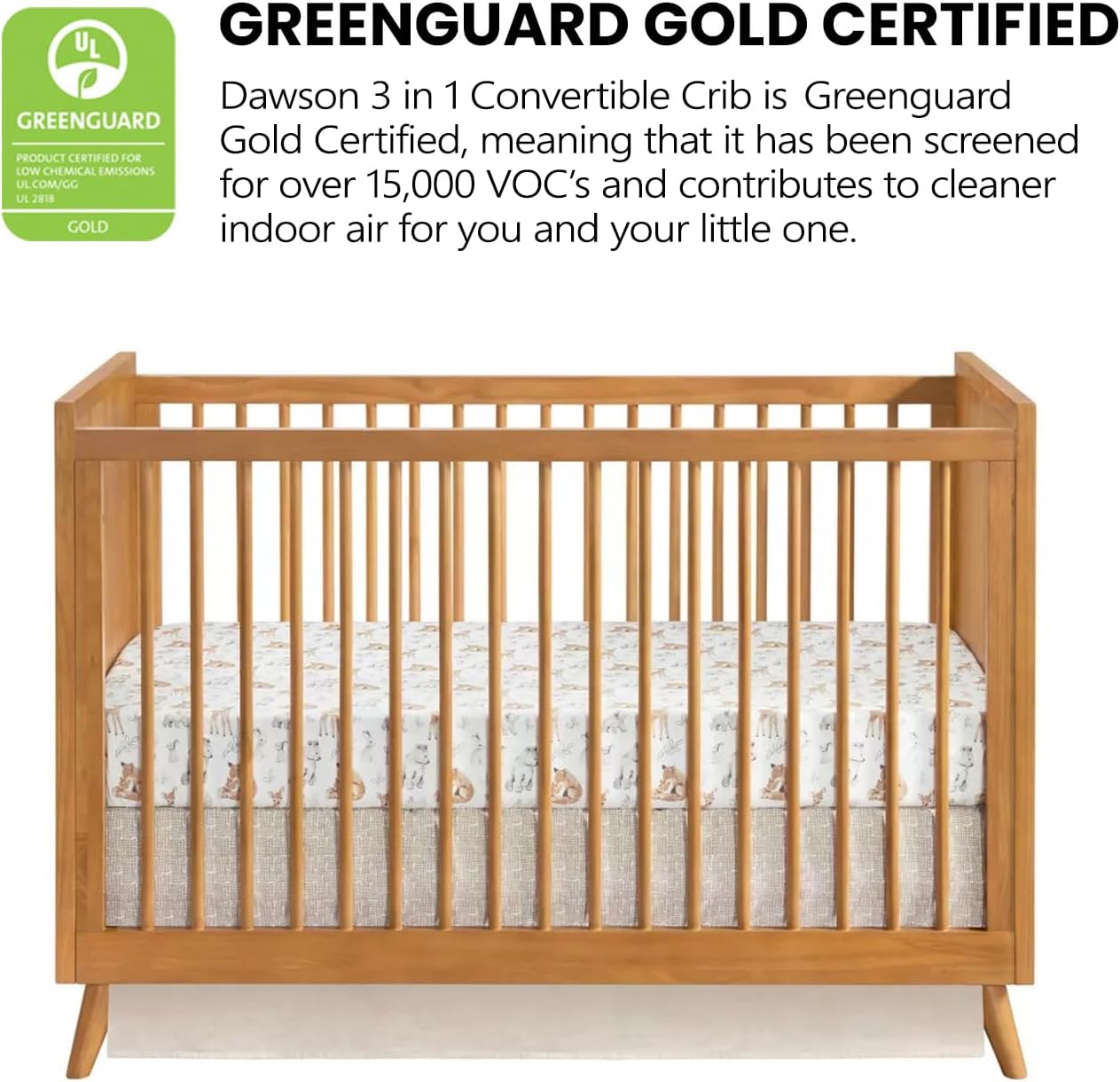 Oxford Baby Dawson Modern 3-in-1 Convertible Island Baby Crib, Honey Brown, Green Guard Gold Certified