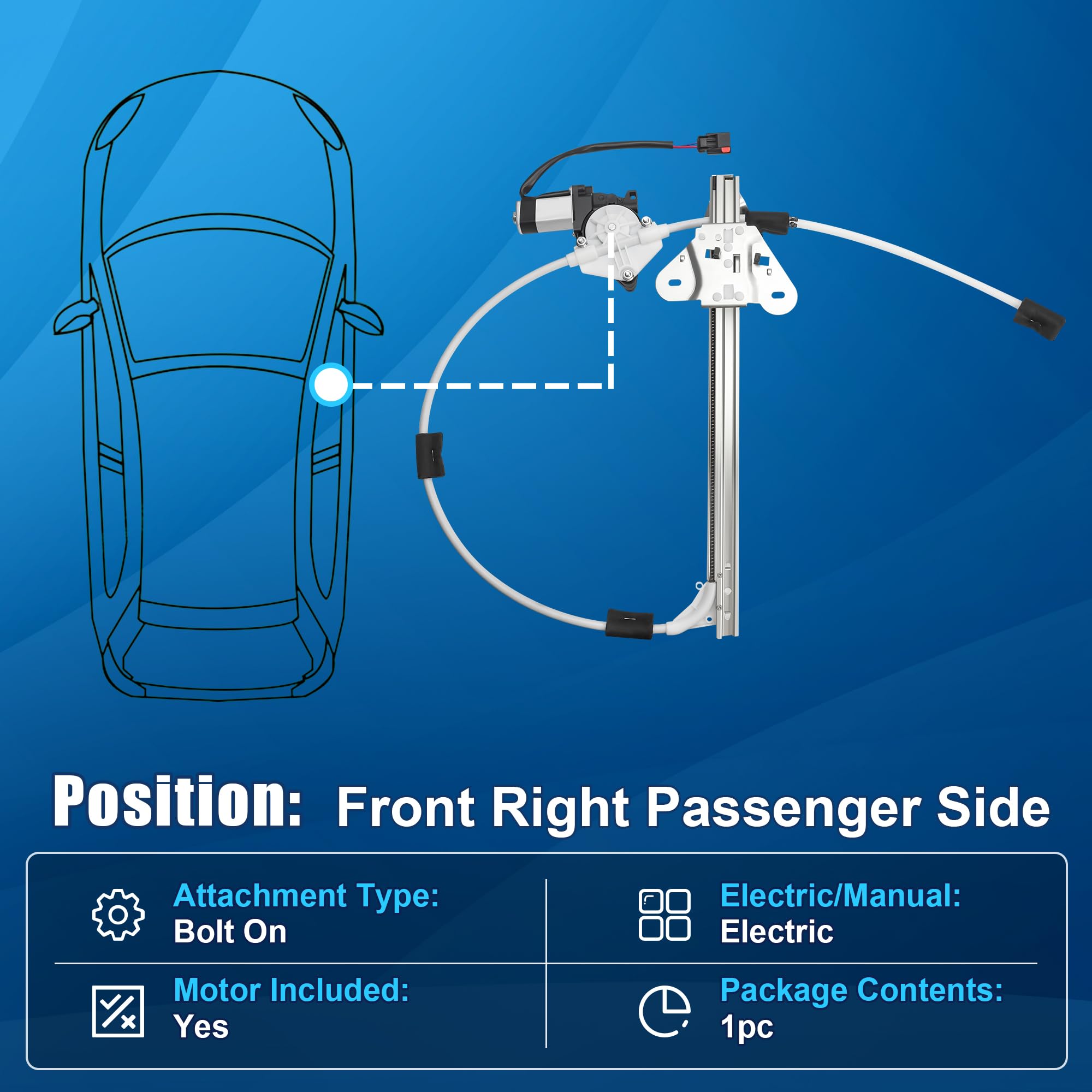 Obaee Power Window Regulator With Motor - Front Passenger Side For Jeep Cherokee XJ 1997-2001, Replaces OEM 741-769 - View #12