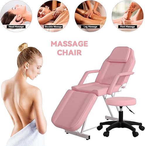 Miniatura 3 de LOUVIXA Silla de tatuaje, cama esteticista, silla de pestañas para tecnología, cama de masaje de 73 pulgadas, cama facial ajustable (rosa)