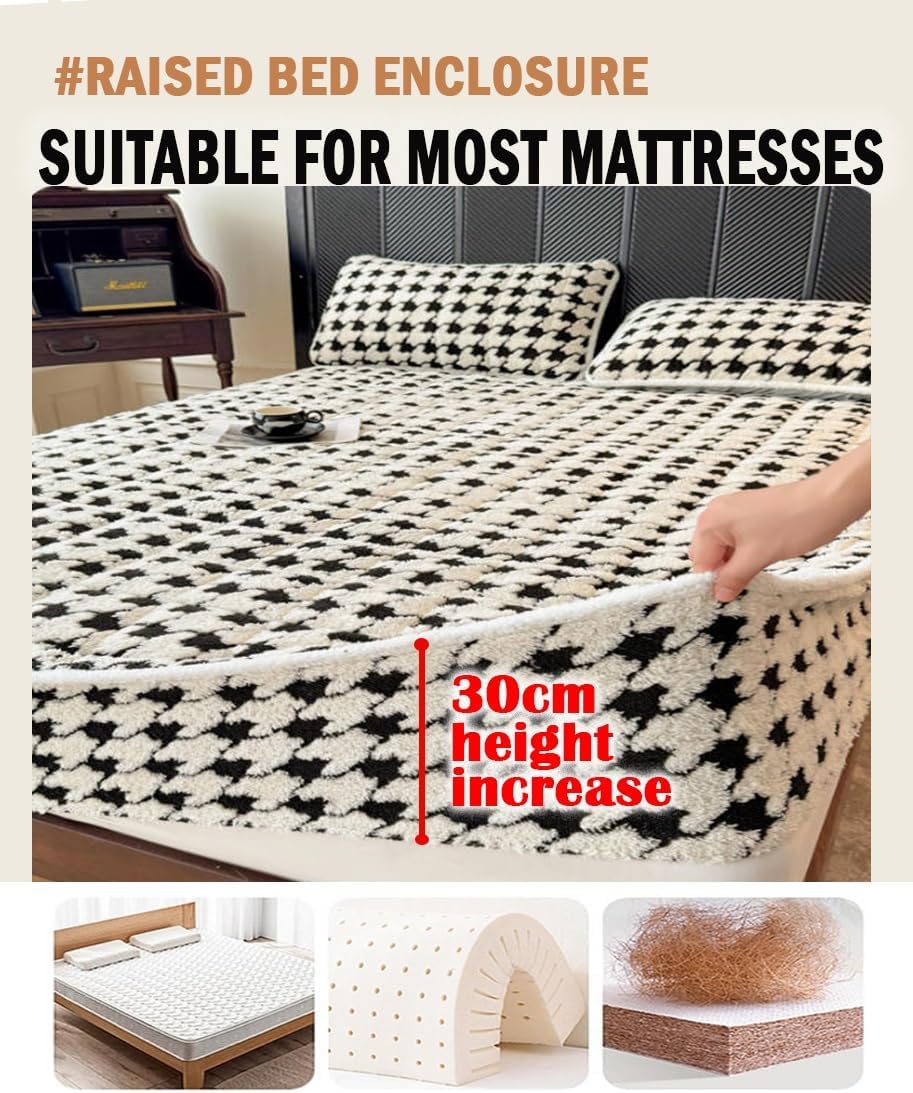 Bedspread Velvet Elastic Bed Sheets Mattress Cover Thickened Fitted Sheet, Fleece Fitted Sheets(Dark Blue,King)