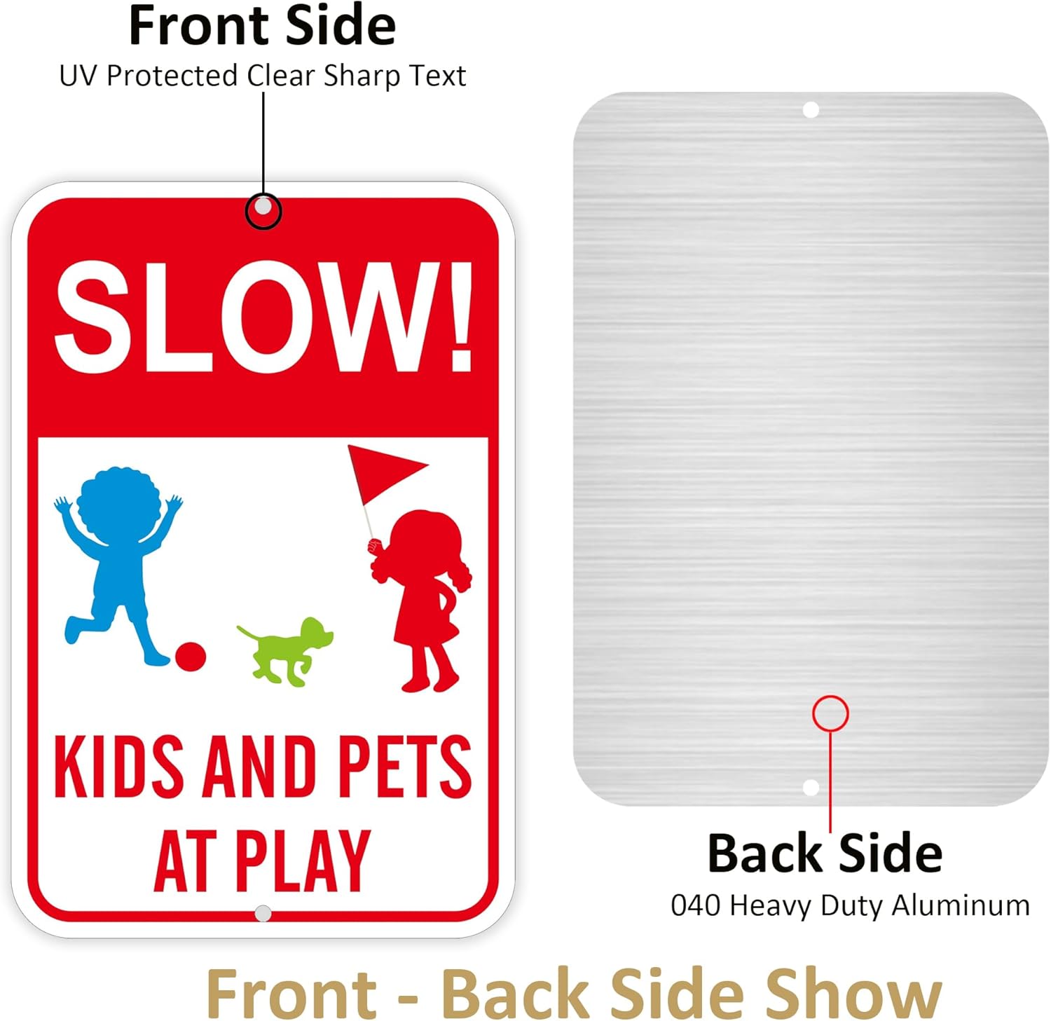 2-Pack Large Slow Down Kids and Pets at Play Signs, 18 x 12 Inches Reflective Aluminum Street Safety Warning Sign, Fade Resistant