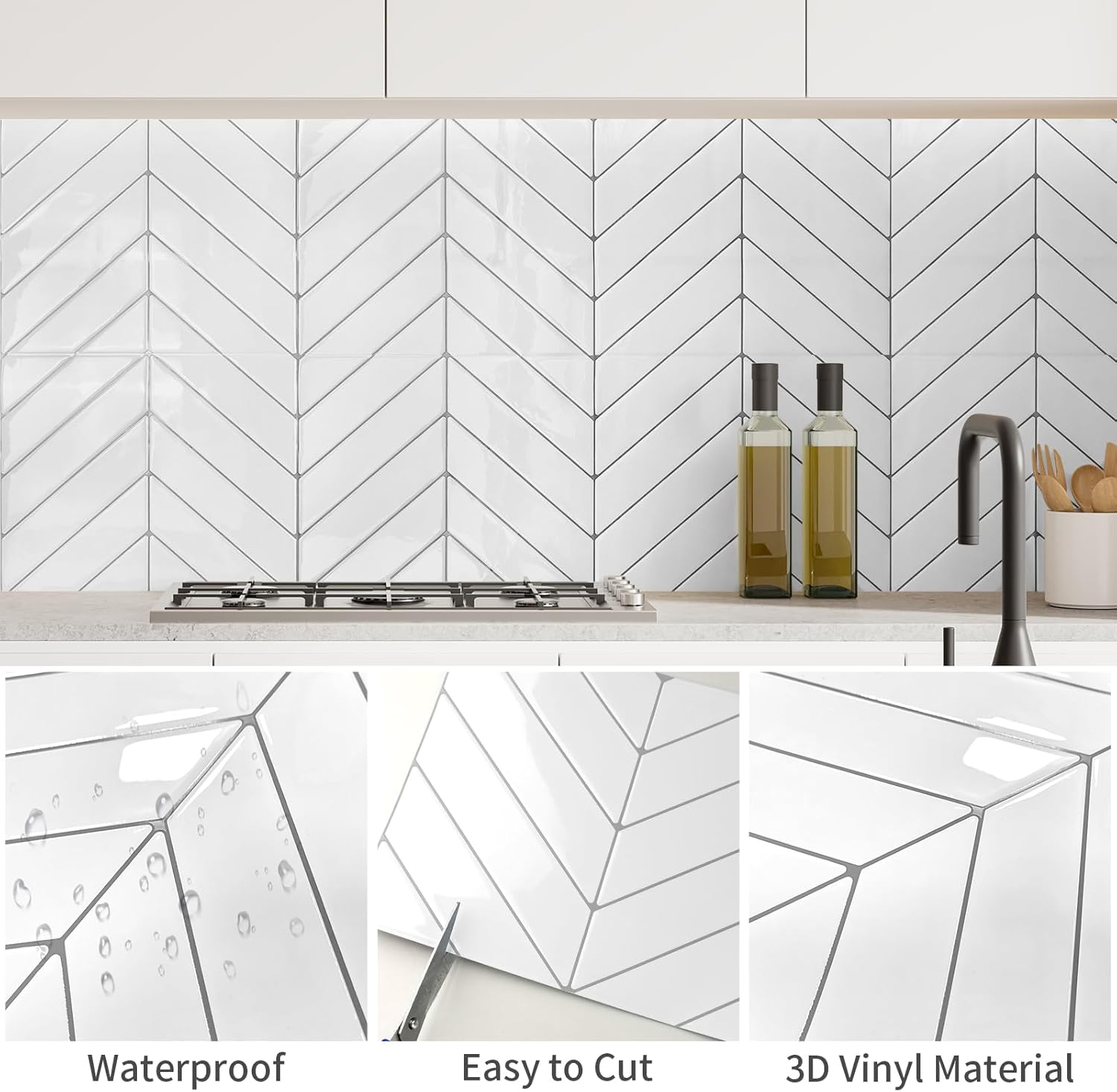 10 Sheets Peel and Stick Backsplash - of 11.43'' x 9'' - 3D Adhesive Peel and Stick Tile Backsplash for Kitchen, Bathroom, Wall Tile,White (White)