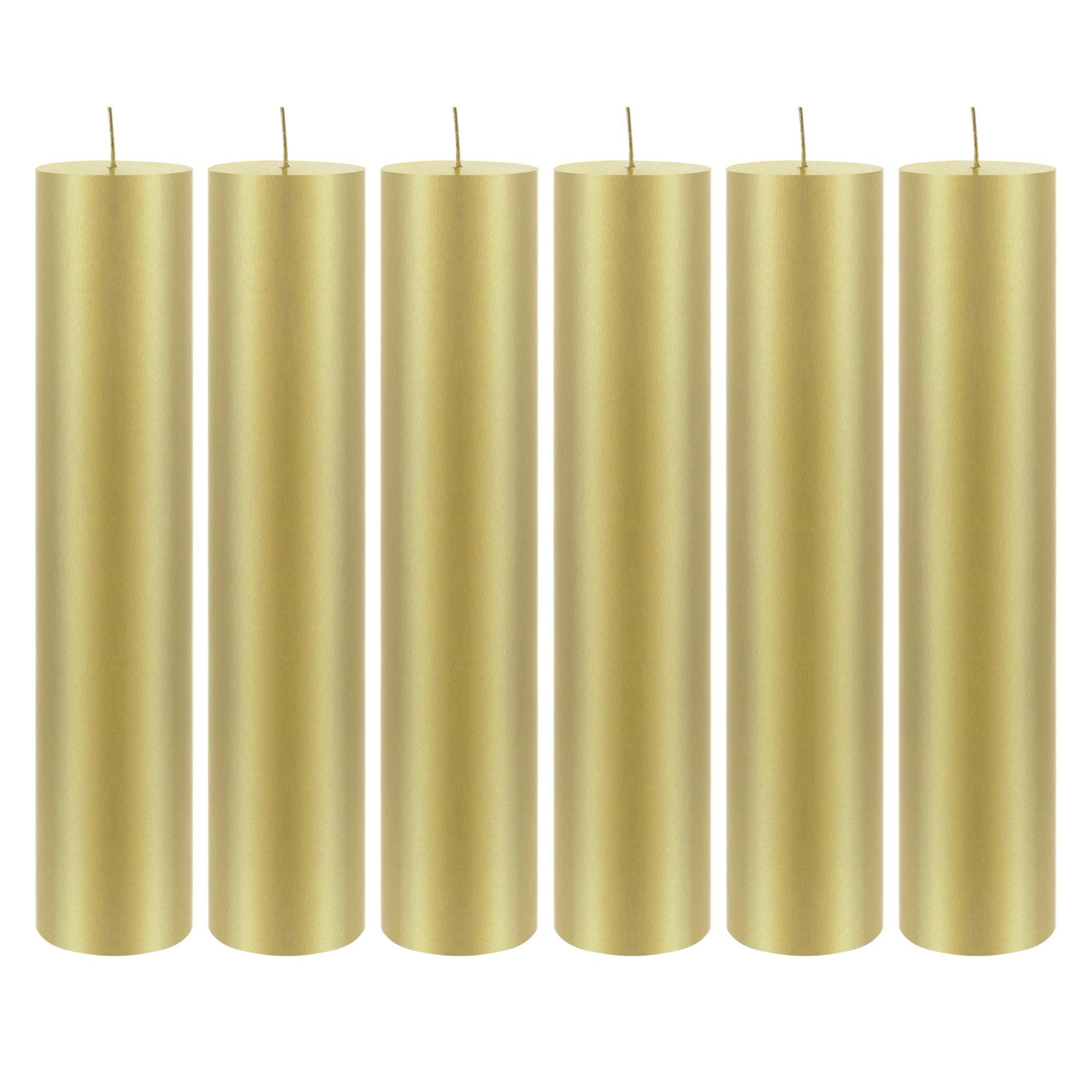 Mega Candles 6 pcs Unscented Gold Round Pillar Candle, Hand Poured Wax Candles 2 Inch x 9 Inch, Home Décor, Receptions, Baby Showers, Birthdays, Celebrations, Party Favors & More