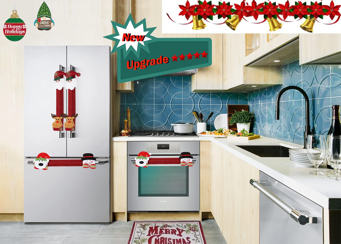 8er Set Kühlschrankgriff-Abdeckungen – Weihnachtsdesign Mit Schneeflocke & Baum, Rutschfester Schutz