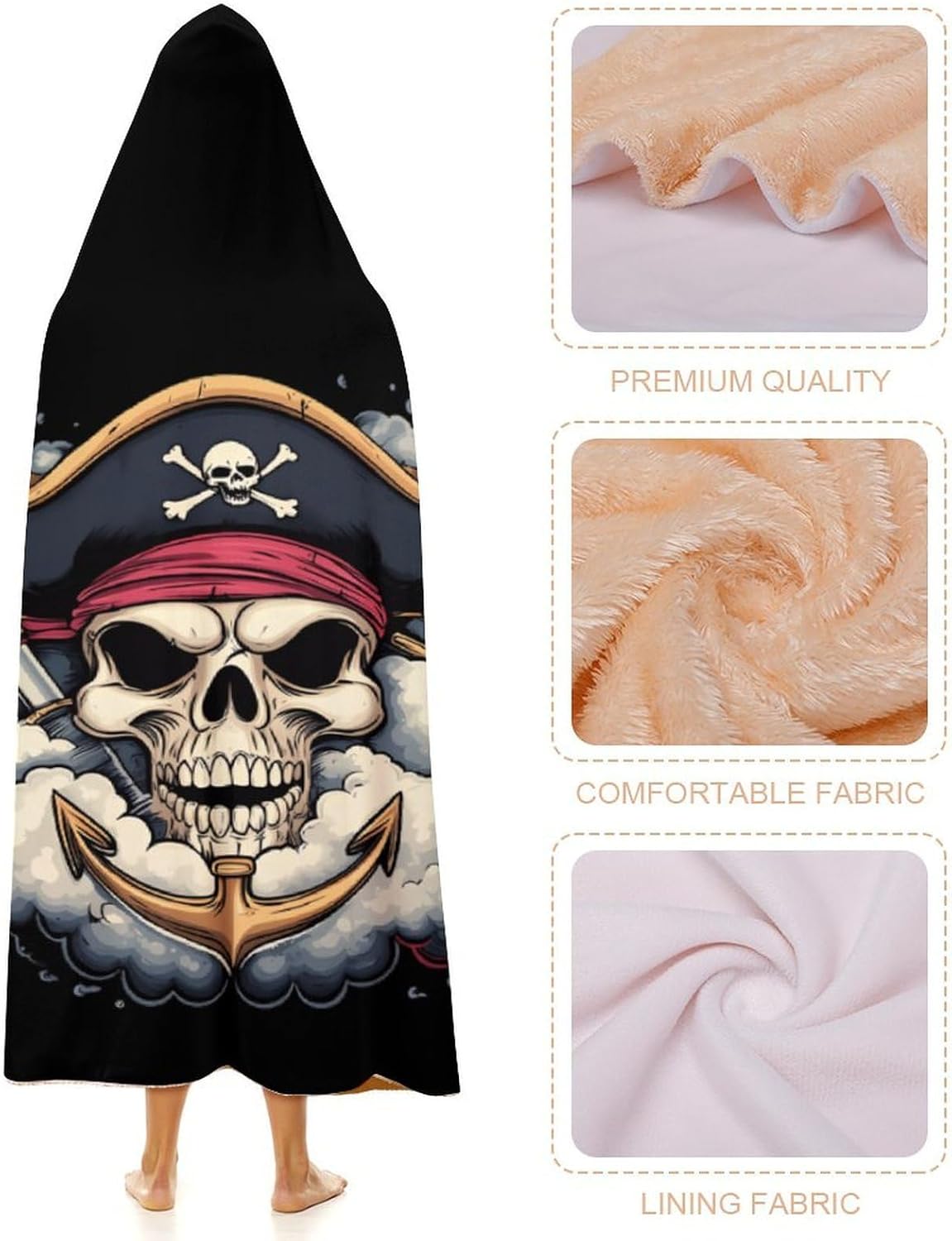 Skull Anchors Sword Fashion Wearable Blanket Hoodie Fleece Throw Cloak Robe Unisex