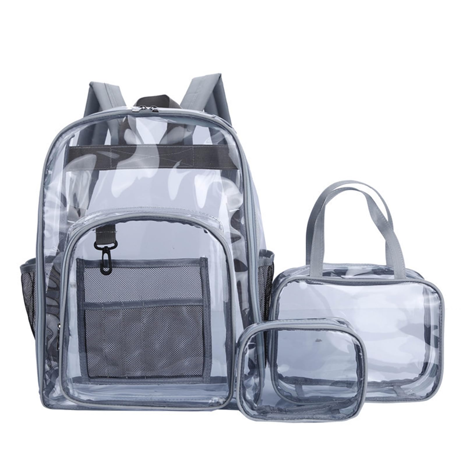 Sac à dos transparent robuste en PVC transparent imperméable pour voyage et stade 3 pièces