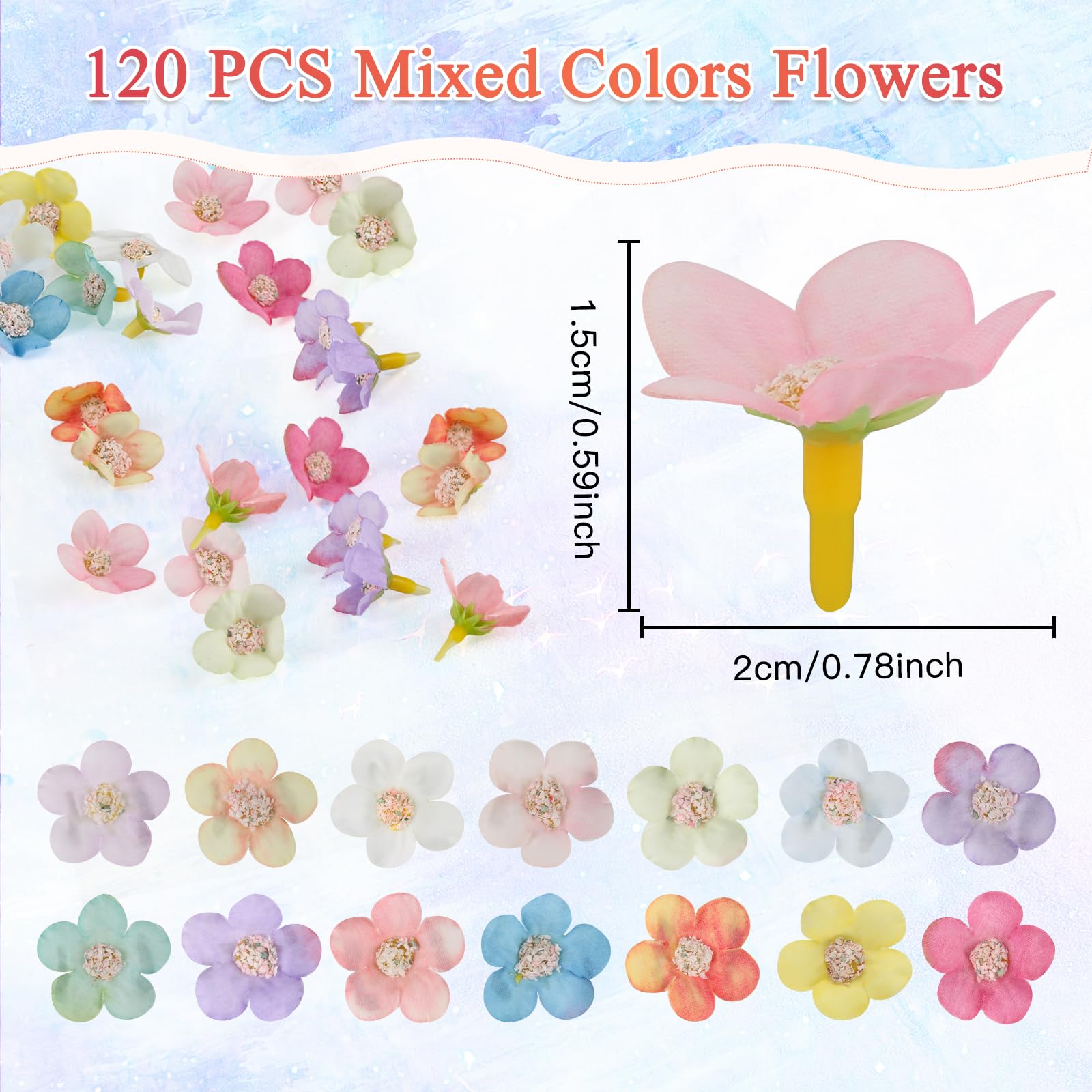 120 teste di margherite artificiali, fiori finti in seta, multicolore
