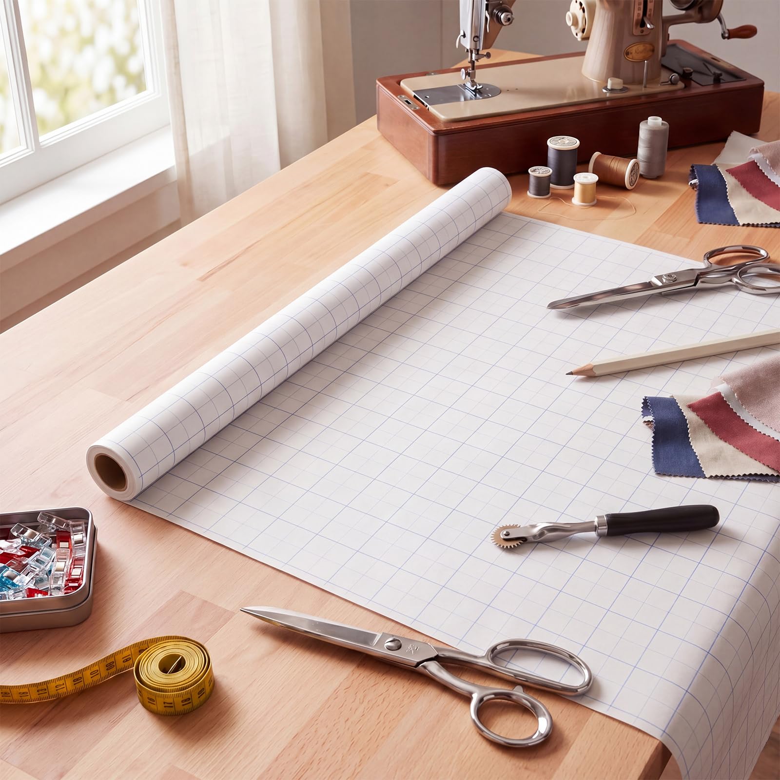 Tinlade Papel con patrón de cuadrícula blanca para costura, 91,4 cm x 50,8 m, rollo de papel de calco para patrones de costura, trazado, dibujo, costura, manualidades, bocetos, suministros de