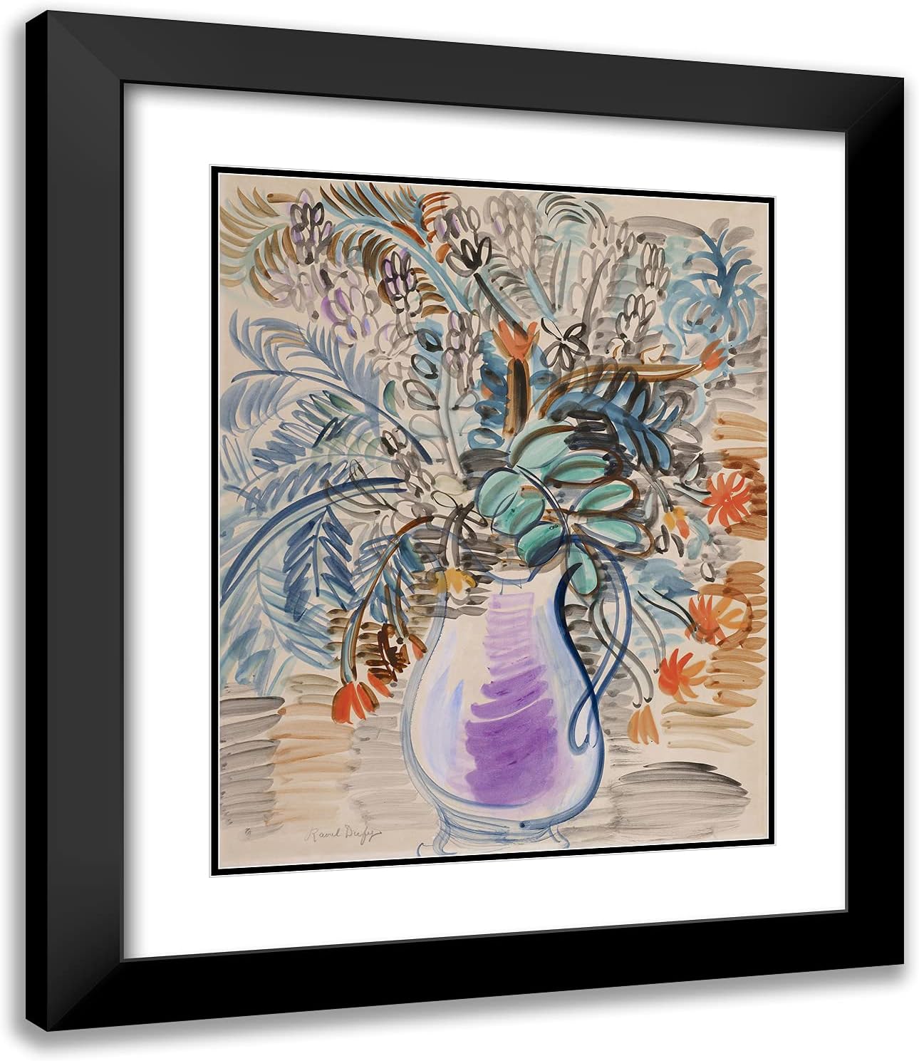 ArtDirect Raoul Dufy 20x24 Black Modern Framed and Double Matted Art Print Titled Floral Still Life