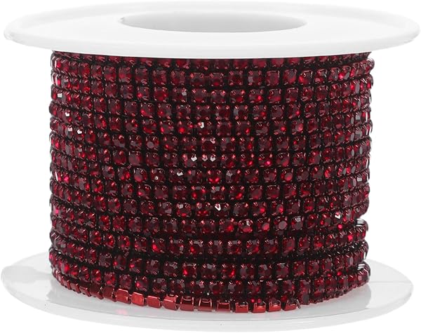 Sosoport Cadena de Gemas de Imitación 2 Mm, 10 Yardas, Rojo Profundo Ss6, Cinta para Joyería, Ropa, Zapatos y Manualidades Diy, Cadena de Cristal para Adornos y Costura - 1