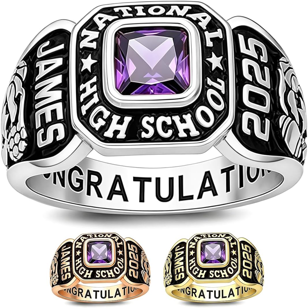 Custom High School Class Ring for Men - Graduation Ring Personalized Logo Symbol Signet for Him Gold Championship Rings 2026 Junior Rings University College Graduation Gifts