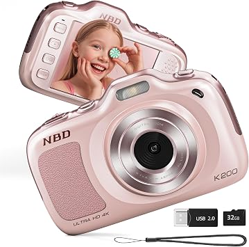 NBD 64MP Digital Cameras for Photography,4K Point and Shoot Camera,16X Zoom Compact Travel Cameras, Auto Focus Camera for Beginners Teens Kids and Lover Gift,Includes 32GB TF Card Pink