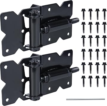 Self Closing Gate Hinges - Heavy Duty Fence Hinge, 90 Degree Rust-Resistant Hardware for Vinyl Fence, Adjustable Damping with Screws, 2 Pack