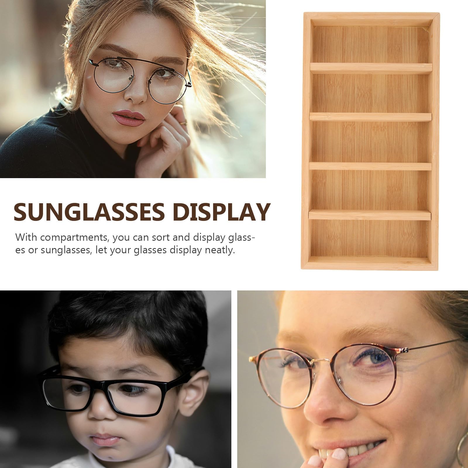 Sewroro 2 Stück Aufbewahrungsschale für Sonnenbrillen Khaki 5 Fächer Brillen Organizer Kasten zur Präsentation von Sonnenbrillen im Schaufenster und Einzelhandel
