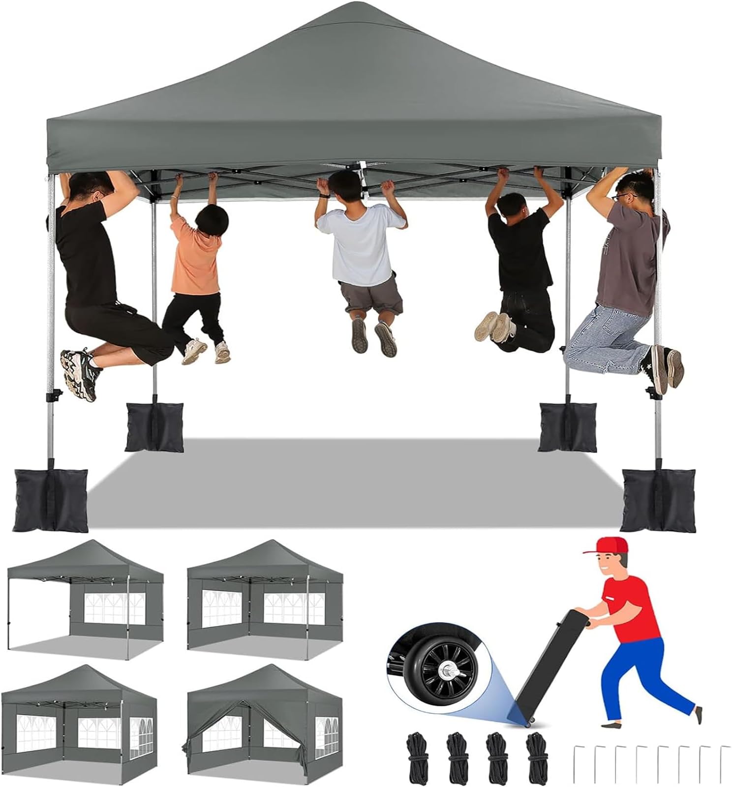 TooluckPop up Canopy Tent 10x10 Heavy Duty Gazebo with 4 Sidewalls, UPF 50+ All Weather Waterproof Commercial Outdoor Wedding Party Tents Canopy with Roller Bag,Gray