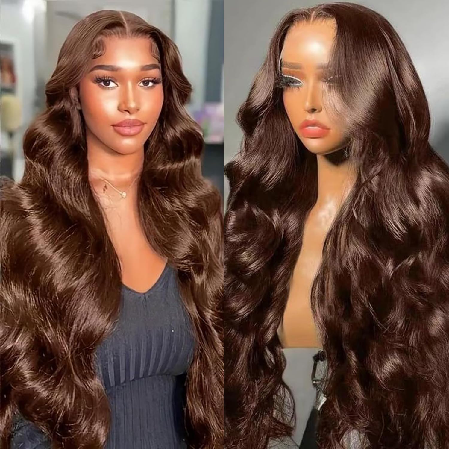 200 Density Chocolate Brown Lace Front Wig Human Hair 13x6 HD Body Wave Lace Front Wigs Human Hair Colored Body Wave Frontal Wigs for Women Glueless Pre Plucked With Baby Hair 26 Inch