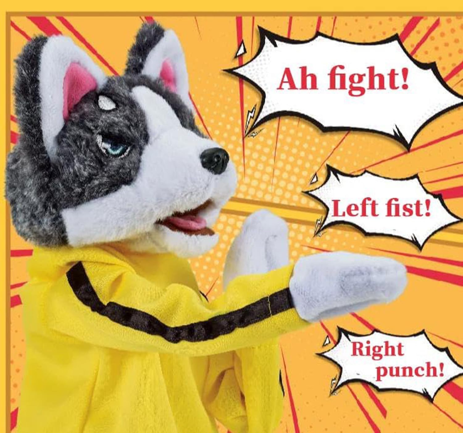 Marionnette à Main Husky Boxeur - Jouet Interactif Avec Sons - Peluche Douce 23cm - Pour Enfants