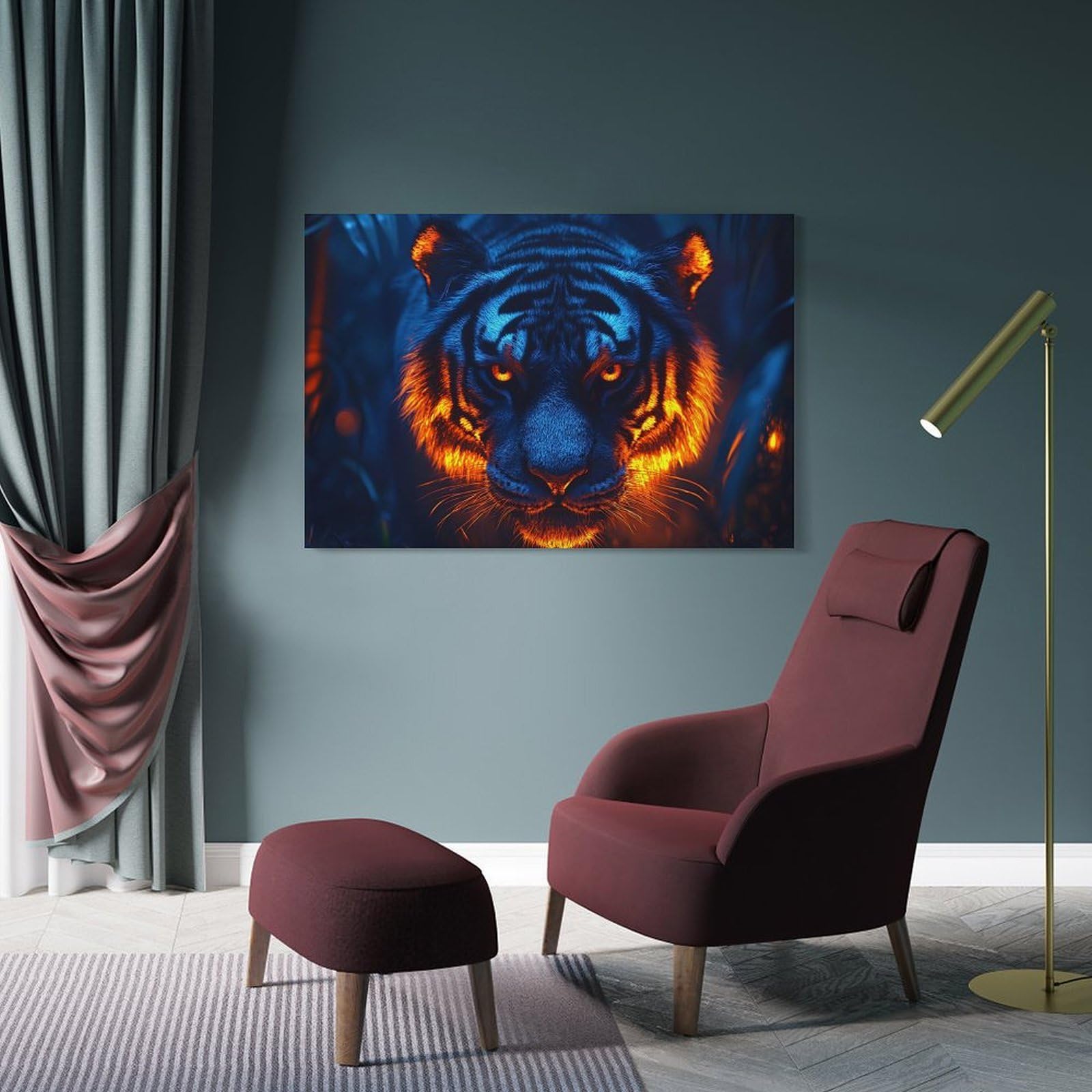Junmoney Canvas Wall Decor Glowing Tiger Portrait, 12x18inch(30x45cm), for Living Room, Bedroom Or Apartment Walls, A Home Accent with Warm Character