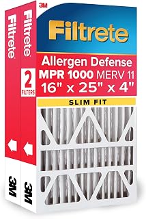 Filtrete 16x25x4 (SlimFit) AC Furnace Air Filter, MPR 1000, MERV 11, Allergen Defense, Electrostatic Air Cleaning Filter, 2-Pack (actual size 15.5 x 24.5 x 3.75 in)