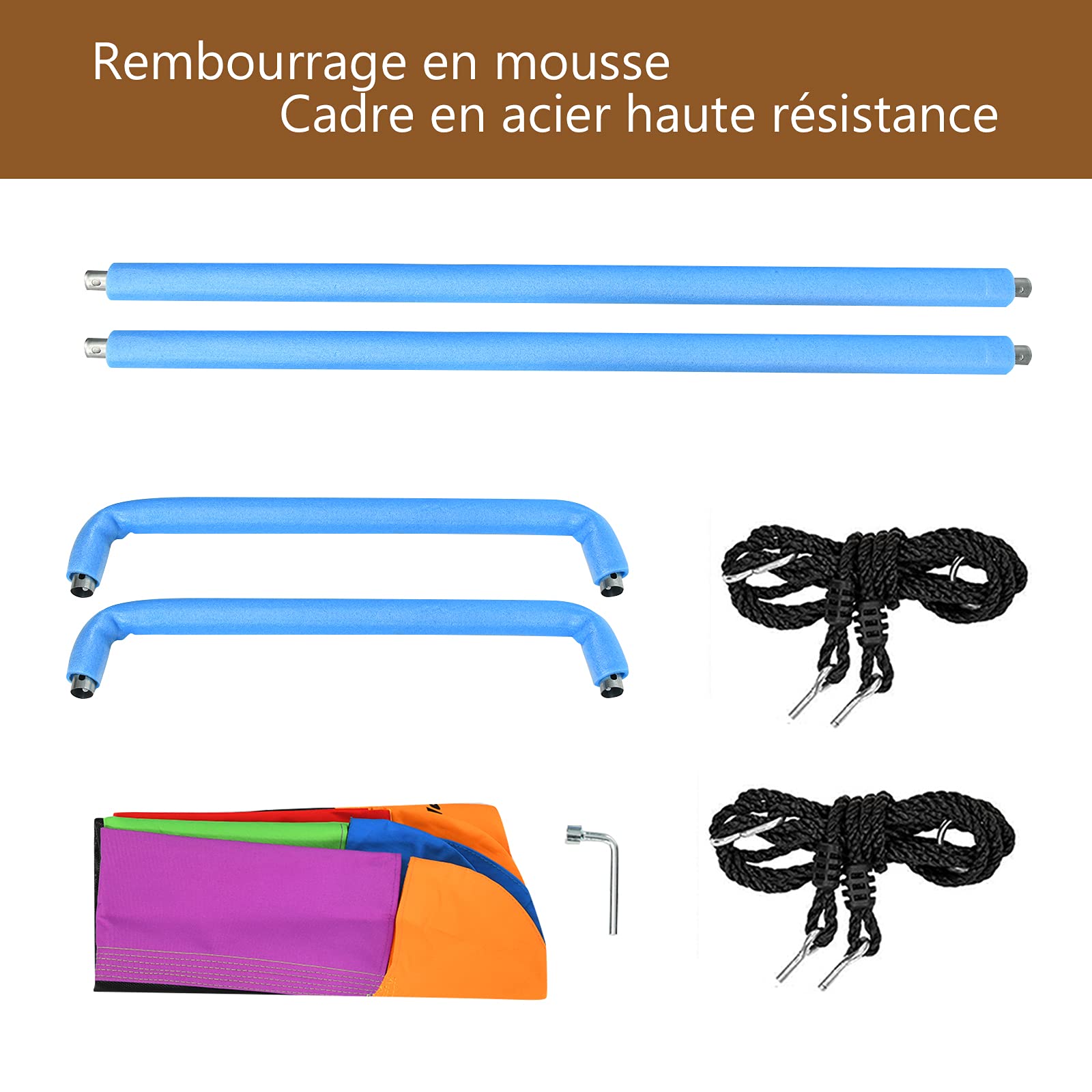 RELAX4LIFE Balançoire Nid d’Oiseau Rectangulaire pour Enfants Réglable en Hauteur 120-180 CM，Chaise Suspendue avec Siège Spacieux 150X80 CM,Charge Max 300KG pour Intérieur et Extérieur (Multicolore)