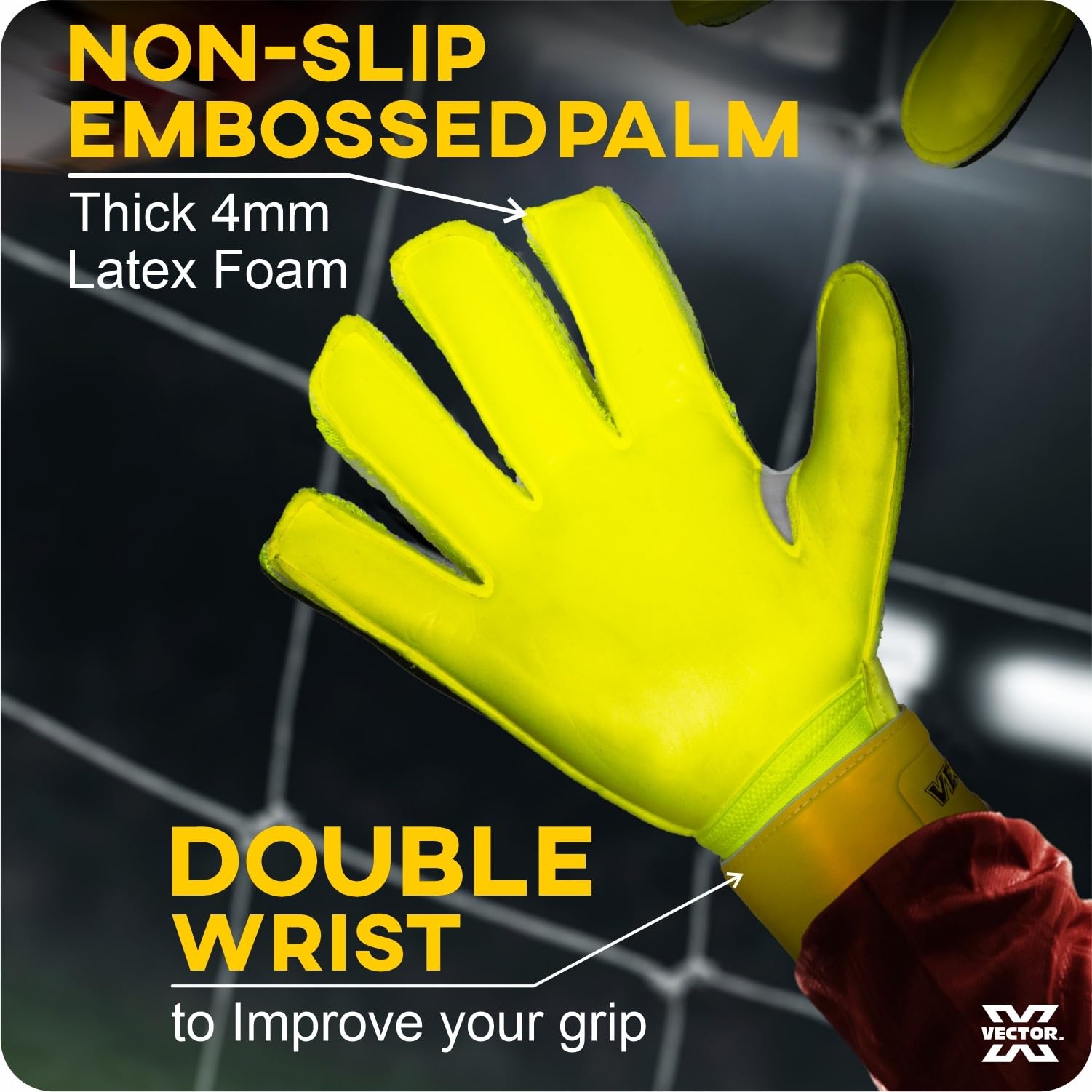 Vector X Quantum Goalkeeper Gloves, Soccer Gloves, Goalie Gloves, Breathable Football Gloves| 4mm Latex Material to Give Protection| for Kids Youth & Adult (Yellow, Size: 9) 3