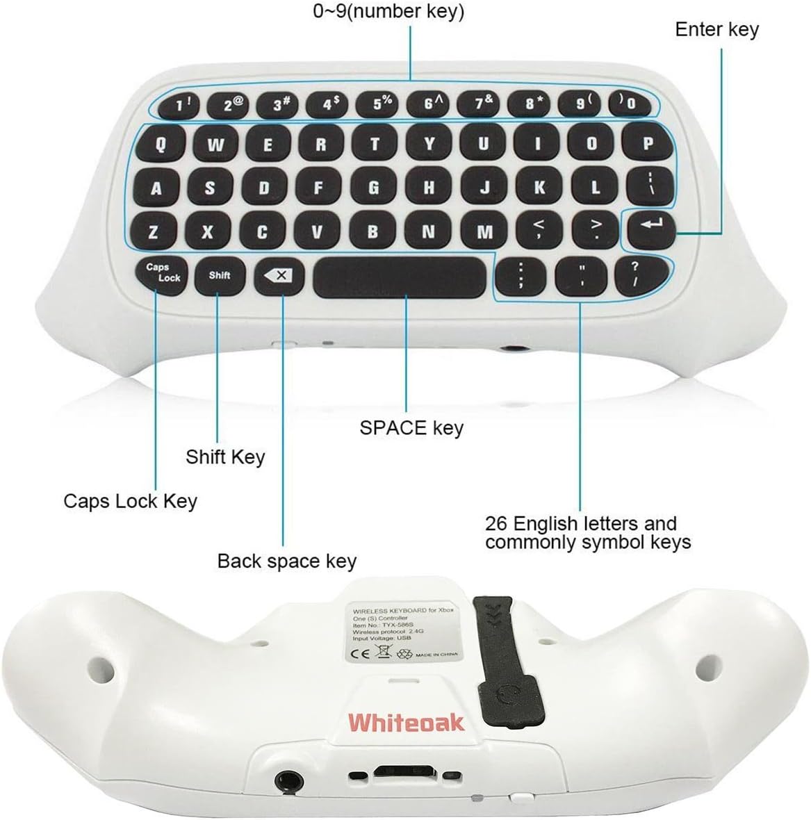 Whiteoak Xbox One S Chatpad Mini Backlit Gaming Keyboard Wireless Chat Message KeyPad with Audio/Headset Jack for Xbox One Elite & Slim Game Controller Gamepad - 2.4GHz Receiver Included -Black : Video Games