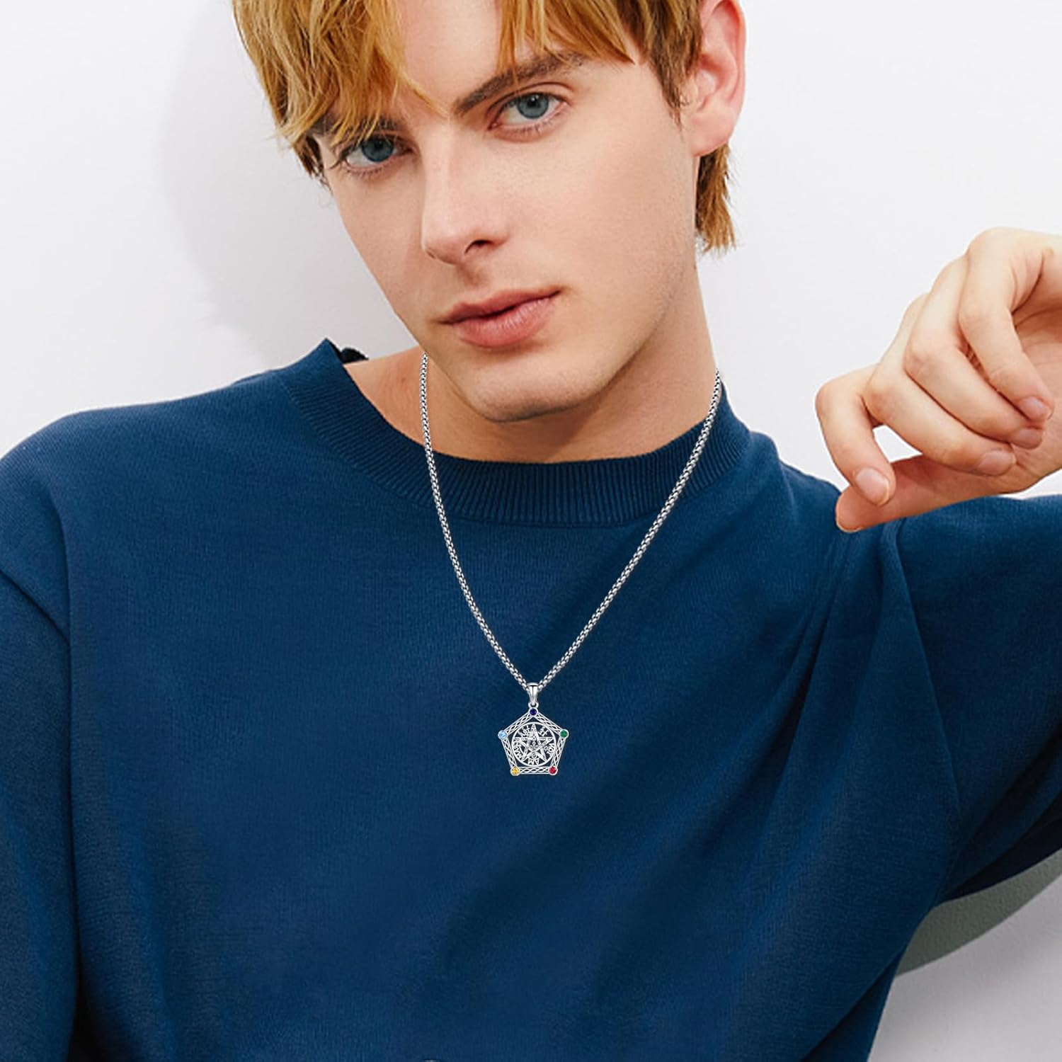 Tetragrammaton Necklace 925 Sterling Silver Wiccan Protection Amulet Pentagram Celtic Knot Pendant with CZ Wiccan Pagan Jewelry for Women Men 20+2" - Image 2