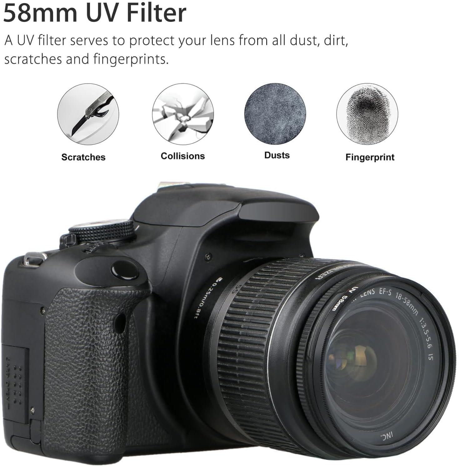 EEEKit 58mm Tulip Flower Lens Hood with UV Filter Lens for Canon EOS 77D 80D Rebel T8i T7 T7i T6i XTi SL2 DSLR Camera