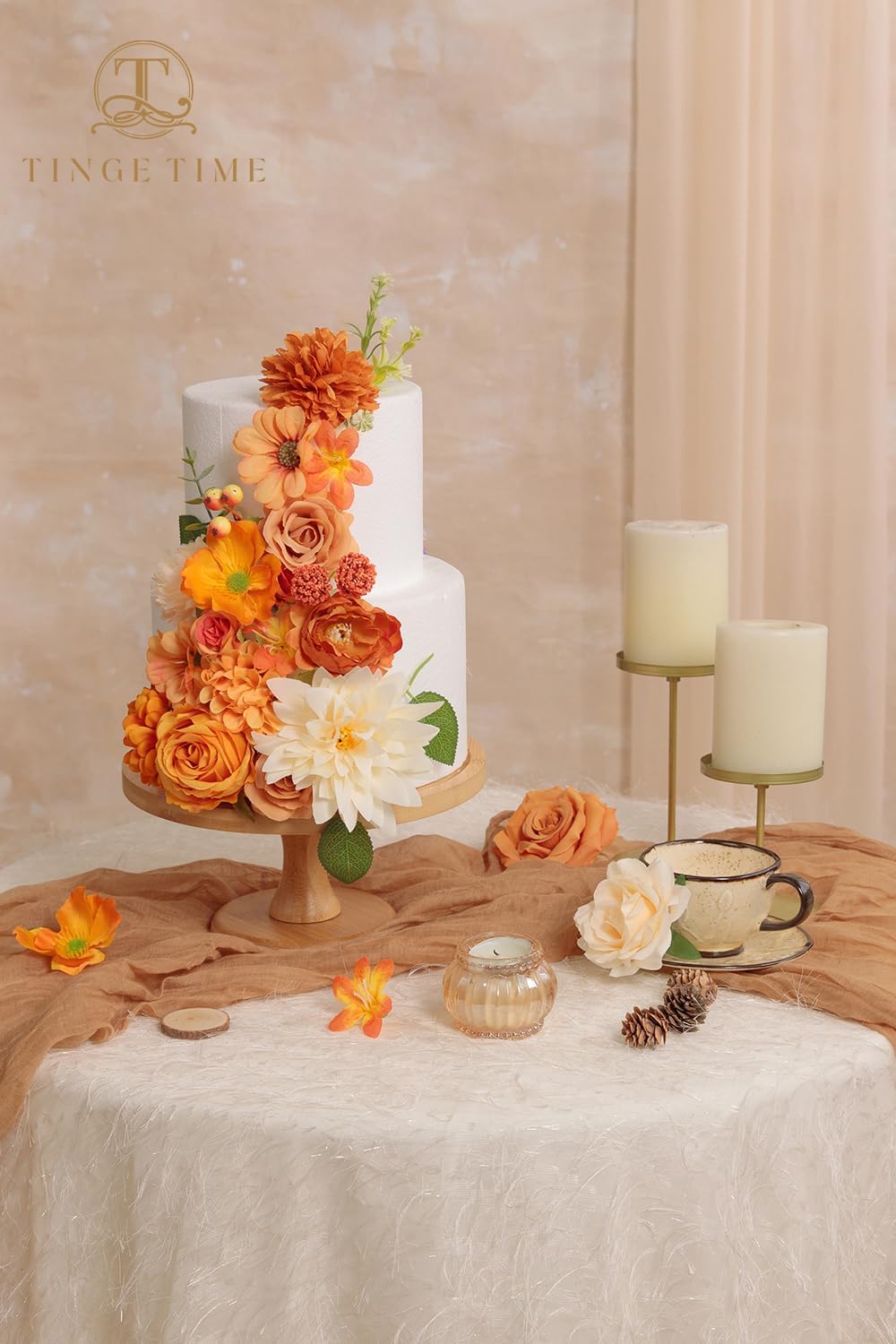 TINGE TIME Fake Flowers Artificial Flowers Peonies Bulbous Chrysanthemum Daisy Hydrangea Sunflower Violets Dahlia Daffodils Epiphyllum Orchid Cherry Blossom Camellia Leyaron (Burnt Orange)